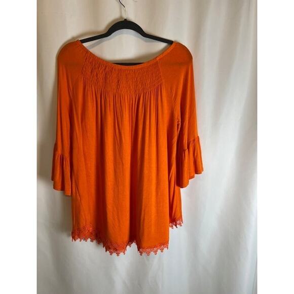 C. Est 1946 Peasant Top Women Size M Orange 3/4 Bell Sleeve Boho - Picture 2 of 7